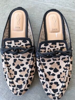 Joie Leopard-Print Knit Mule Loafers in Black and Tan
